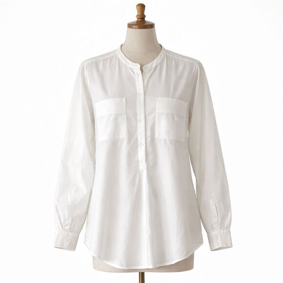 Private 0204 Women's White Top Size 0 XS Cotton Silk Popover Pockets Blouse